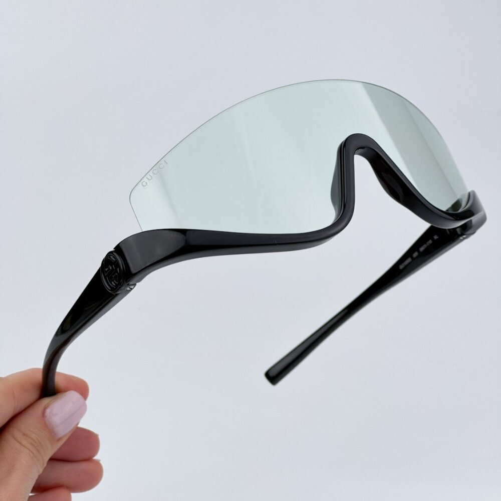 Gucci GG1650S 005 BRAND NEW Sunglasses Shiny Black  Green Unisex Shield Mask